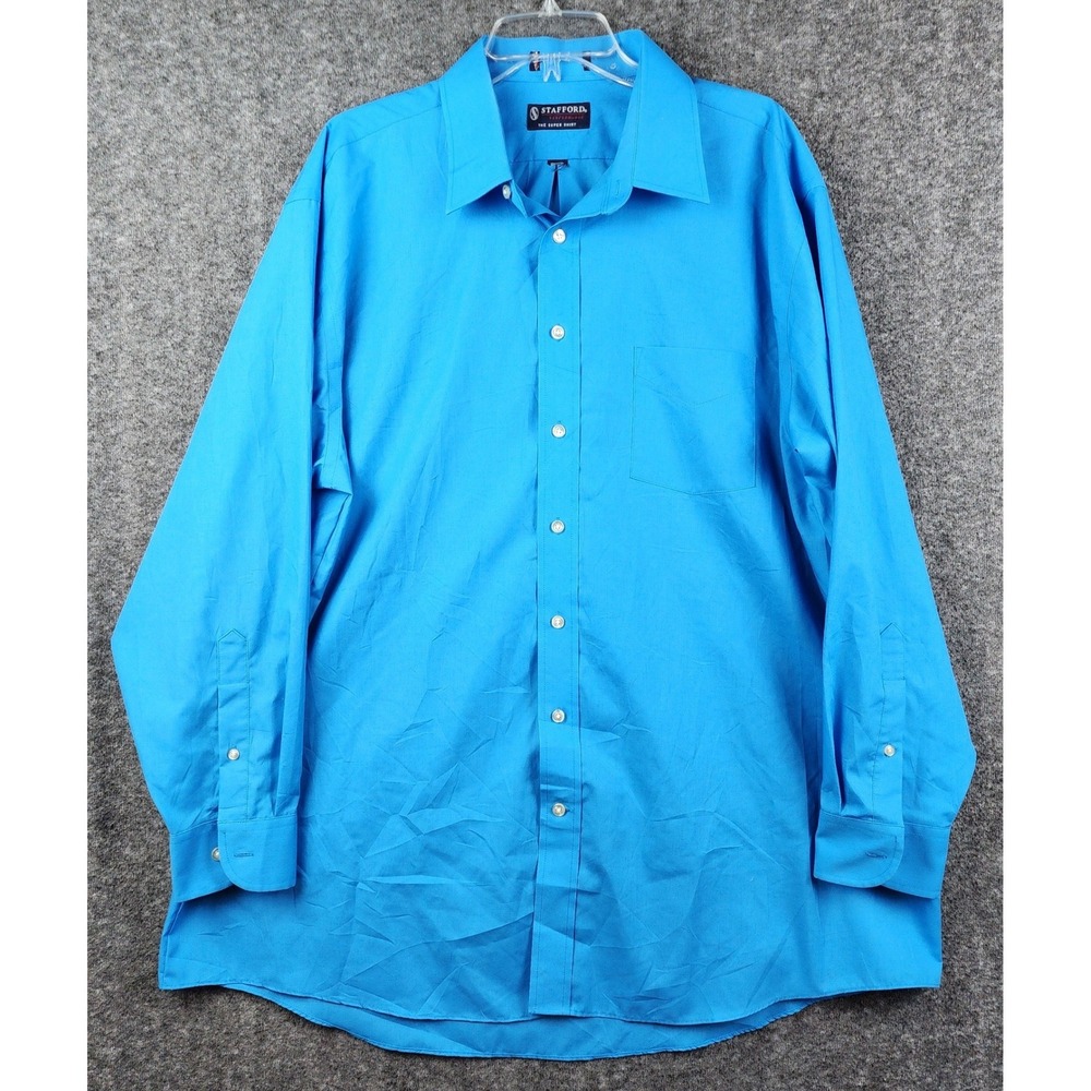 Stafford Performance Super Shirt Mens 2XL Blue Excellent Long Sleeve Button Down